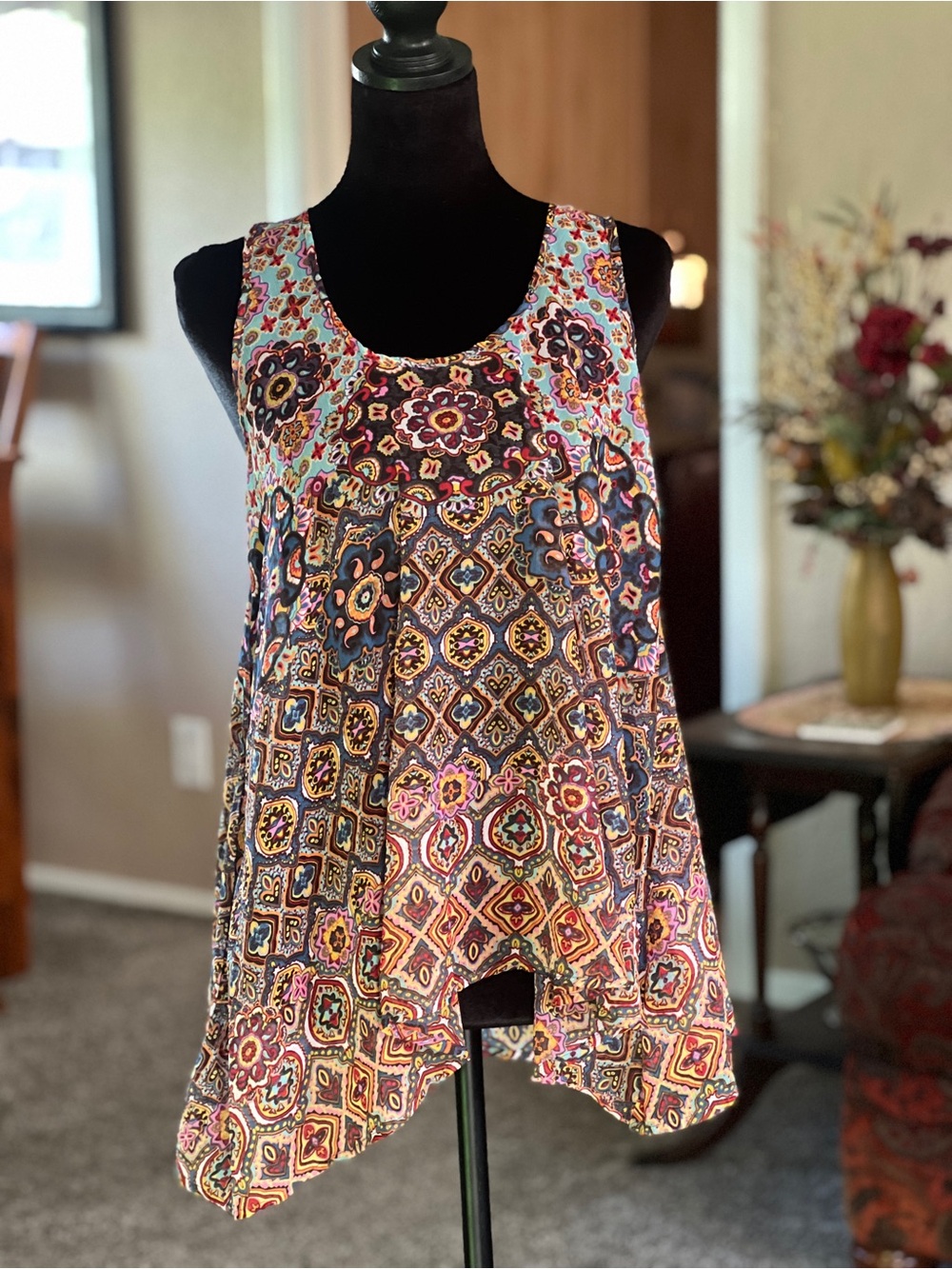 Tramp Multicolor Mosaic Scoop Neck Tank Top